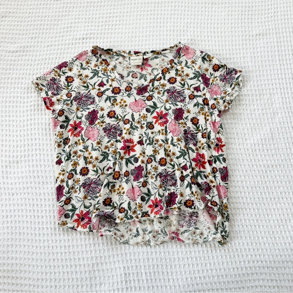 Rachel Zoe Women's Floral Short Sleeve Shirt Cottage Core 100% Linen Size 1X